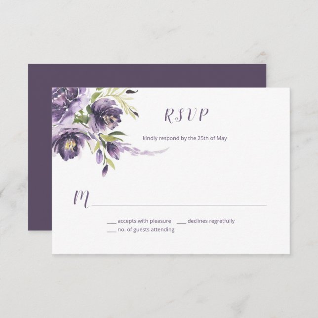 Roxos, Casamento Lilac | Placa RSVP (Frente/Verso)