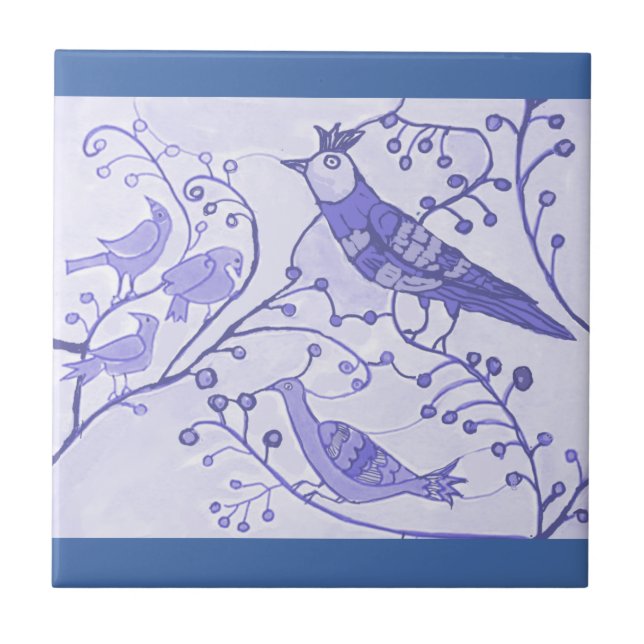 Royal Birds Delft Blue Cerâmica Azulejo 4,25" (Frente)