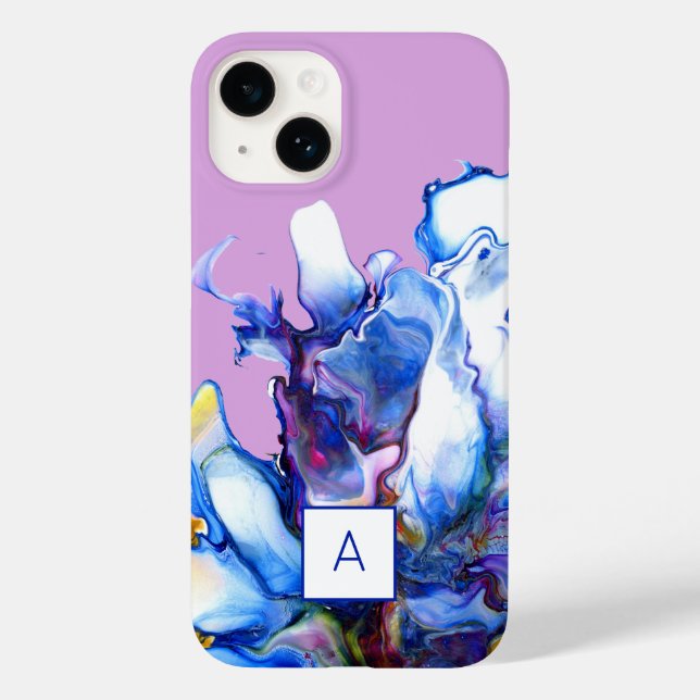 Royal Blue Abstrato Fluid Art Monogramas (Verso)