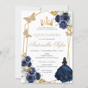 Royal Blue Butterflies Quinceanera Convite