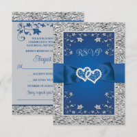 Royal Blue, Cinza Love Hearts (SMALL) Wedding RSVP