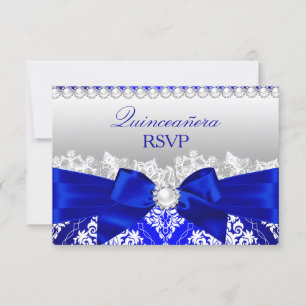 Royal Blue Damask & Pearl Arco Quinceanera RSVP