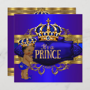 Royal Blue Dourado Prince Chá de fraldas Convite É