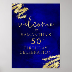 Royal Blue e Dourado Aniversário Bem-vindo Poster 