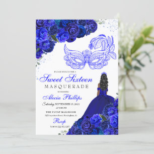 Royal Blue Floral Mascarada Sweet 16 Convite