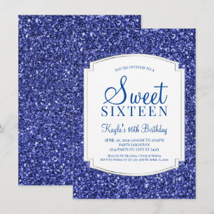 Royal Blue Glitter Doce 16 Convites