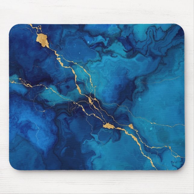 Royal Blue Marble Gold Accent Mousepad (Frente)