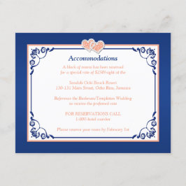 Royal Blue, Peach Floral, Cartão de Inserção de Co