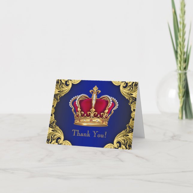 Royal Blue Prince Crown Obrigado Cartões (Frente)