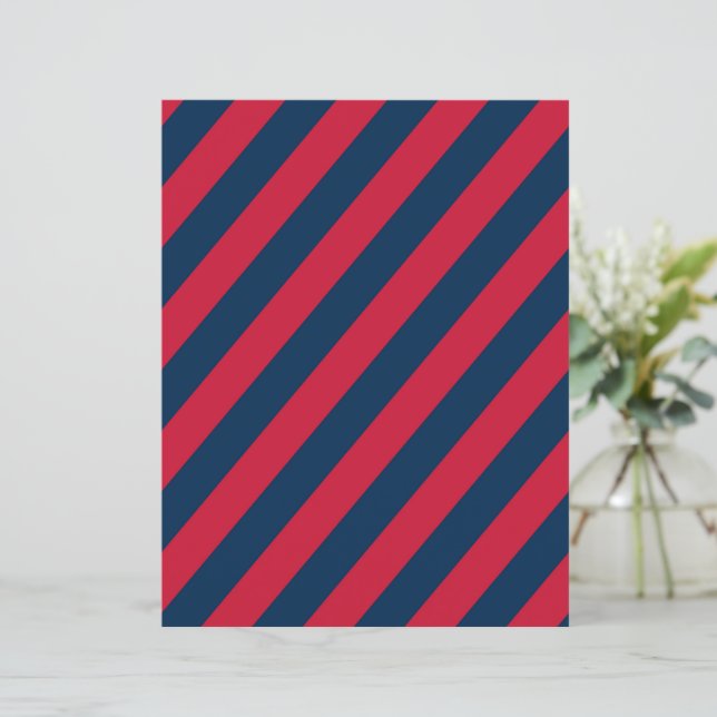 Royal Blue & Red Diagonal Stripes Scrapbook Paper (Em pé/Frente)