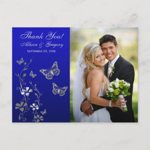 Royal Blue, Silver Floral Obrigado Cartão Postal