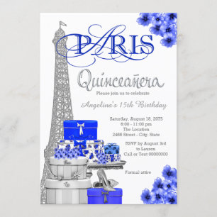 Royal Blue Silver Paris Quinceanera Convites