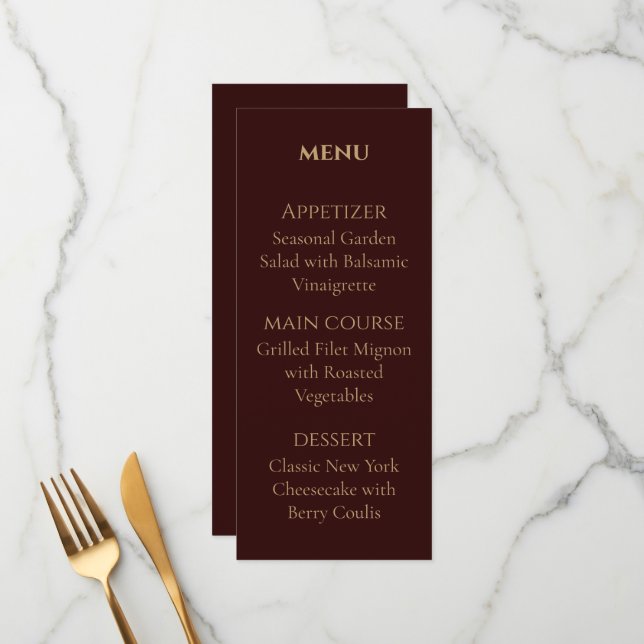 Royal Deep Burgundy Personalized wedding menu (Frente/Verso In Situ)
