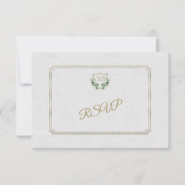 Royal Dourado Crest Lush Greenery Casamento RSVP (Frente)
