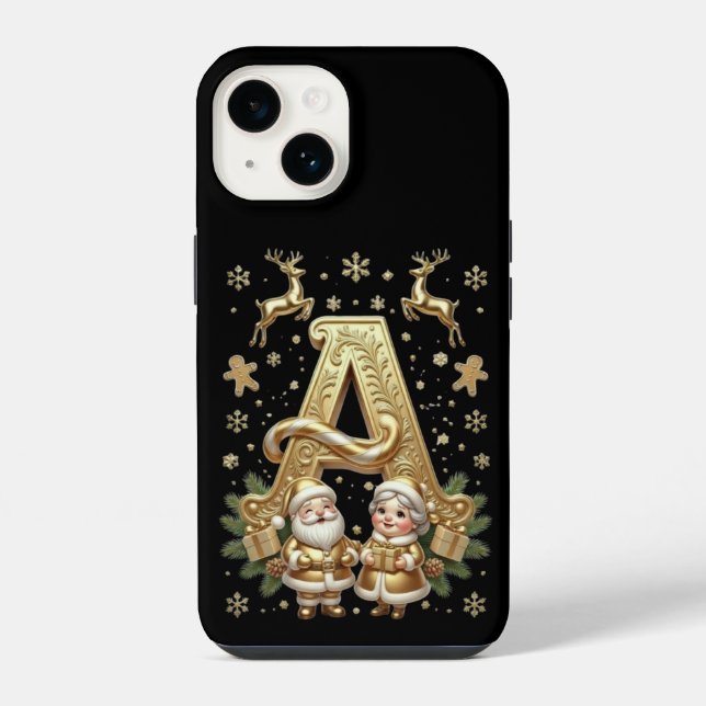Royal Gold Letter A Luxury Black iPhone 14 Tough  (Verso)