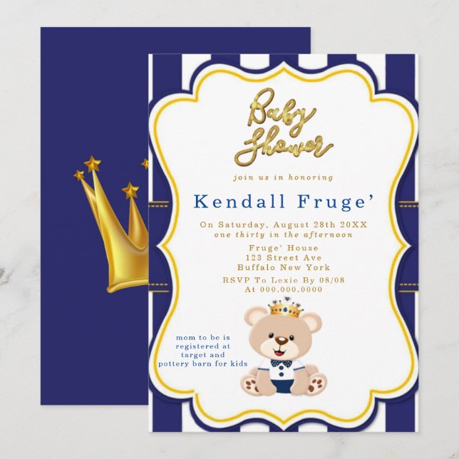 Royal Prince Teddy Bear Bear Shower Invasores (Frente/Verso)