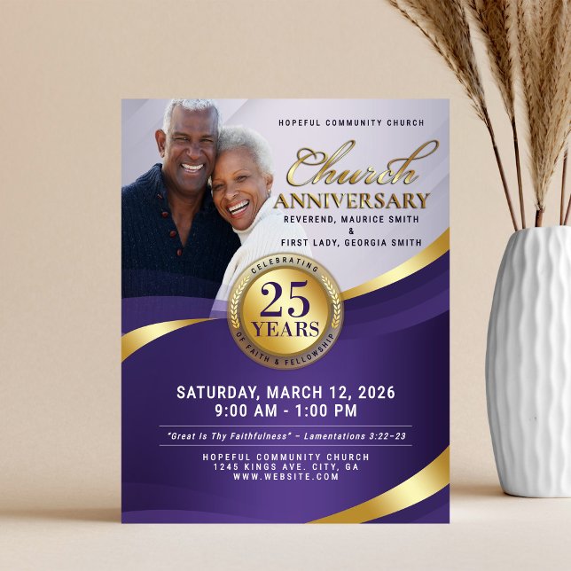 Royal Purple & Gold Church Anniversary Flyer (Criador carregado)