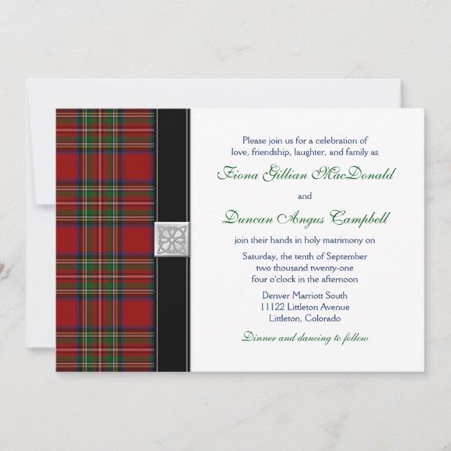 Royal Stuart Tartan Convite para Casamento Escocês (Frente)