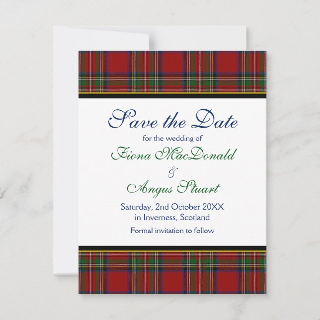 Royal Stuart Tartan Wedding Salve o Cartão de Data (Frente)