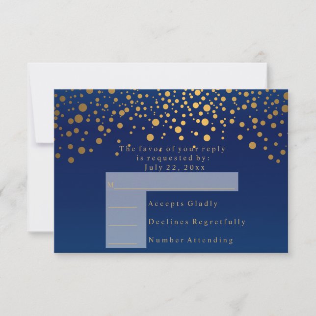 RSVP 2  Casamento Azul Marinho & Confete Dourado P (Frente)