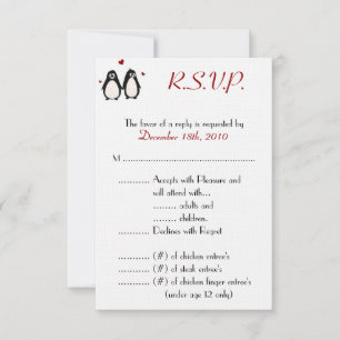 RSVP 3.5x5 Cartão R.S.V.P. Casal de Pinguins Apaixonado