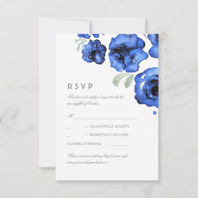 RSVP Aguarela azul dos rosas que Wedding o cartão de (Frente)