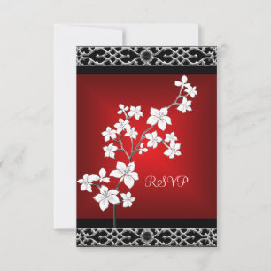 RSVP Aniversário Asiático Floral Vermelho Preto Pr