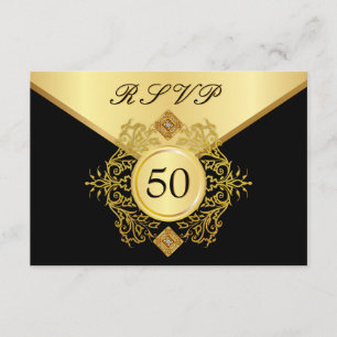 RSVP Aniversário Formal Dourado Negro 50º Aniversá