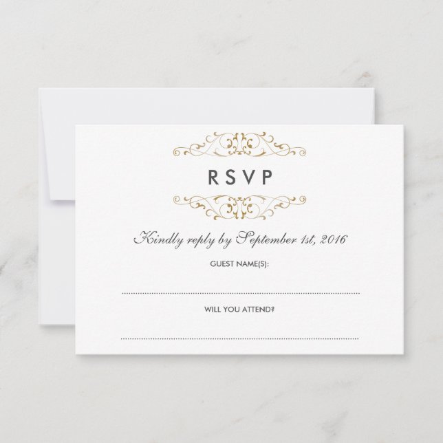 RSVP Antigo Dourado Floral Casamento (Frente)