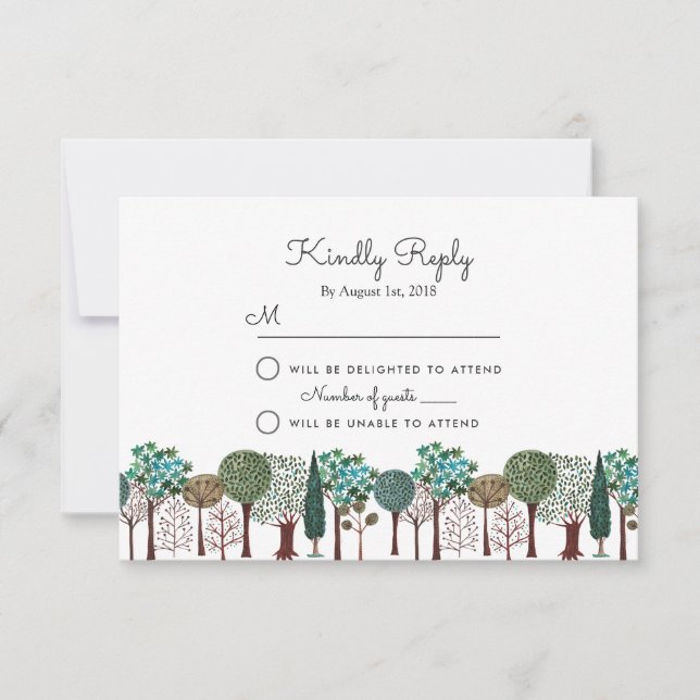 RSVP Árvores Floresta Bosque | Casamento | Cartão de Re (Frente)