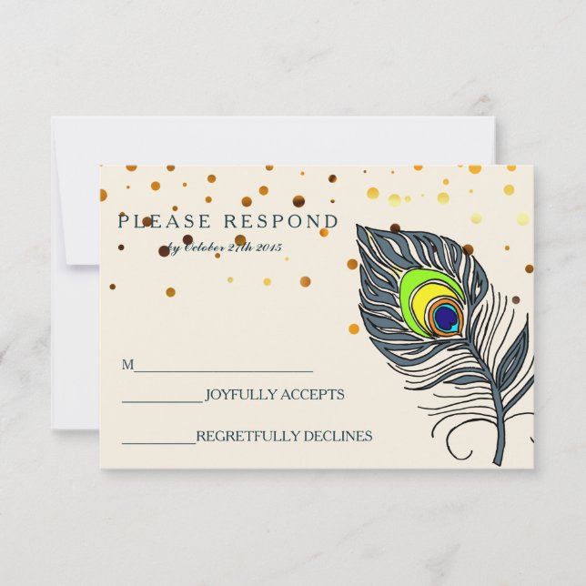 RSVP Azul de Folha de Peacock Confetti Dourado (Frente)