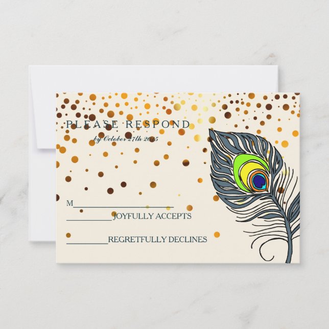 RSVP Azul de Folha de Peacock Confetti Dourado (Frente)
