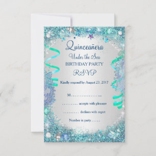 RSVP Azul Debaixo do Mar Quinceanera 15º Aniversár