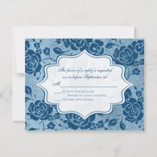 RSVP Azul empoeirado, cartão floral branco do casament