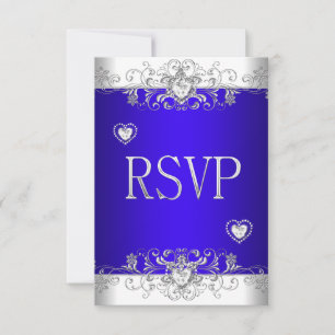 RSVP Azul Real Casamento Corações de Diamante Bran