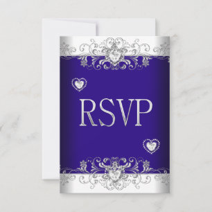 RSVP Azul Real Casamento Corações de Diamante Bran