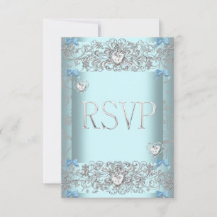 RSVP Azul Turquesa Damasko Casamento Diamante Cora