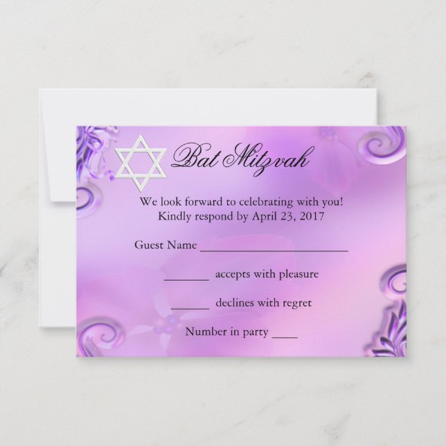RSVP Bat Mitzvah Garota Bonito Roxo Rosa Floral (Frente)
