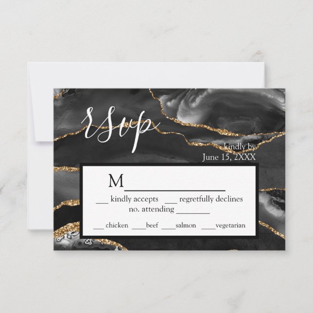 RSVP Black Agate Cartão Formal de Resposta Dourada (Frente)