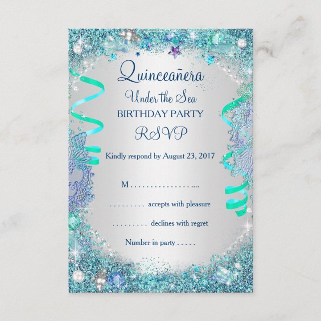 RSVP Blue Sob O Mar Quinceanera 15 Birthday (Frente)