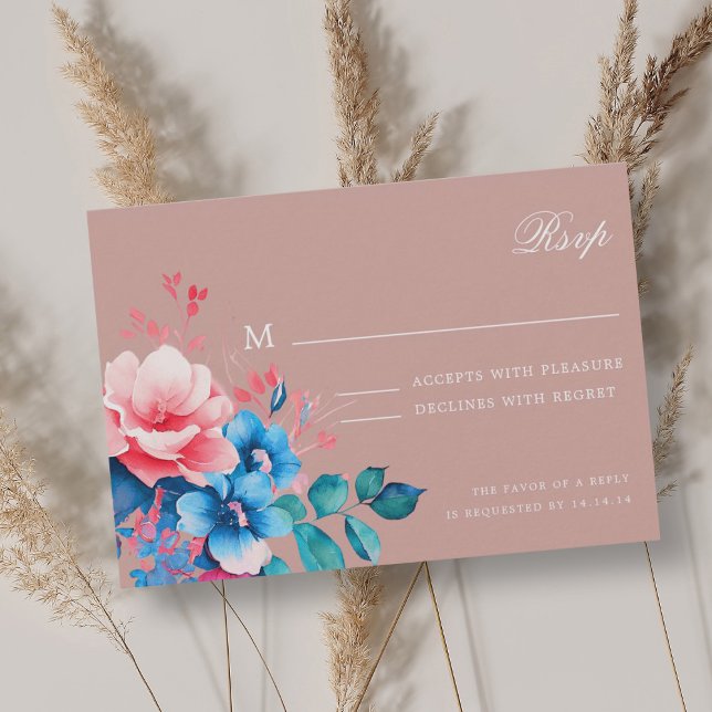 RSVP Blush de Casamento de Script Floral Romântico (Elegant Romantic Floral Script Wedding RSVP Blush)