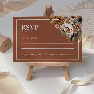 RSVP Boho Terracotta Autumn Flowers Casamento Cartão RS