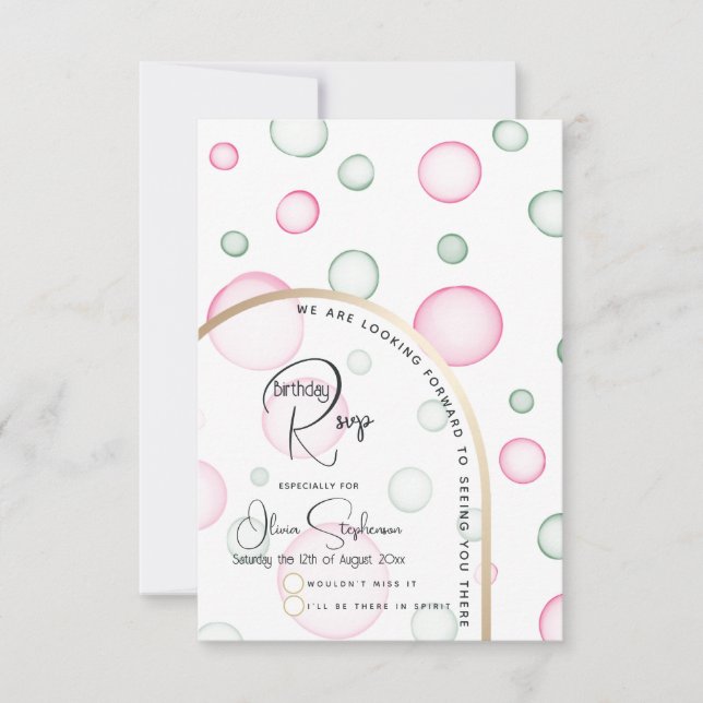 RSVP | Bolhas rosa e verde divertidas (Frente)