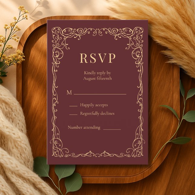 RSVP Bordeaux Dourado Casamento Minimalista (Criador carregado)