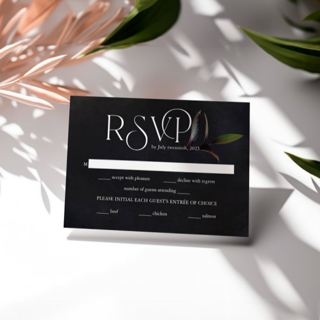 RSVP Botânico Preto Elegante com Vintage Flair (Criador carregado)
