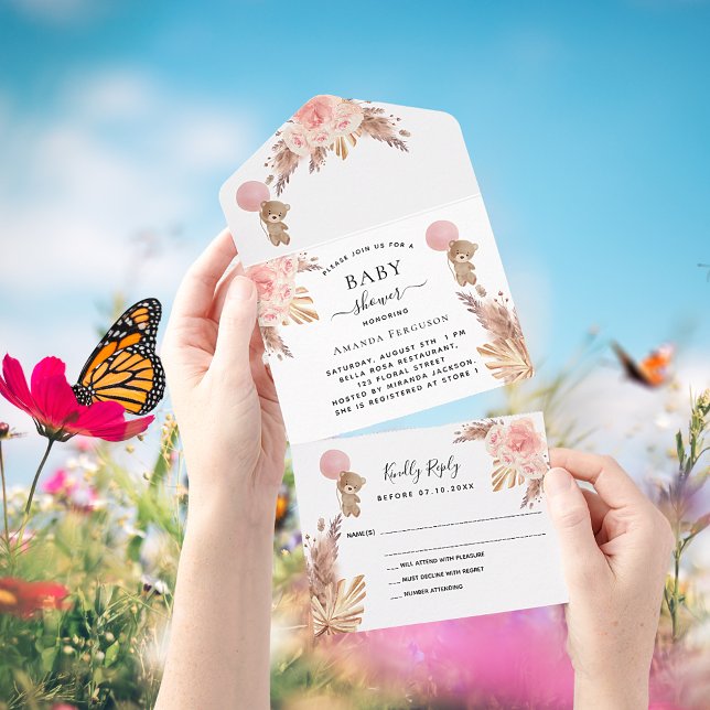 RSVP branco floral rosa pampas do ursinho chá de f (Criador carregado)