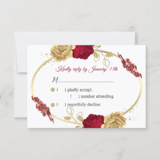 RSVP burgundy & gold flores & gold Folha de ouro Cartão