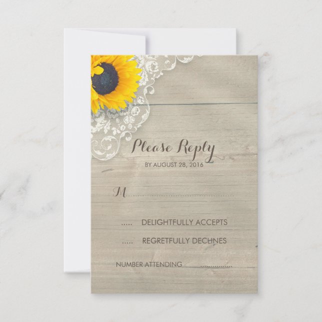 RSVP Card de Casamento Russo de Girassol e Madeira (Frente)