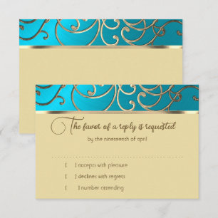 RSVP Card Elegante Turquoise Blue Dourado Filigree
