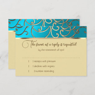 RSVP Card Elegante Turquoise Blue Dourado Filigree